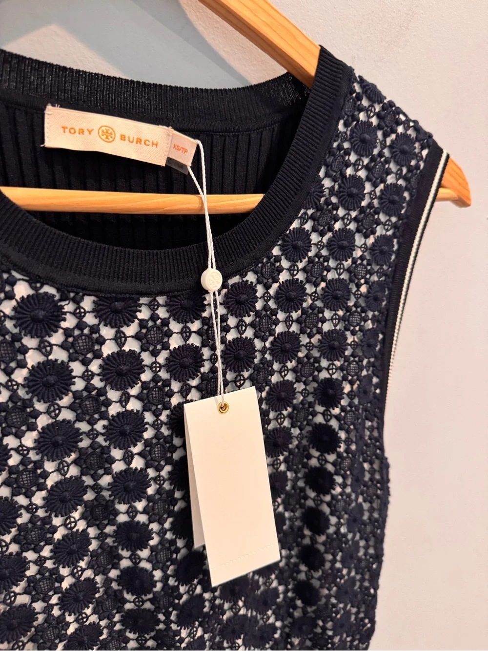 NWT Tory Burch Knit Pleated Sweater Dress in Navy/White, Size XS